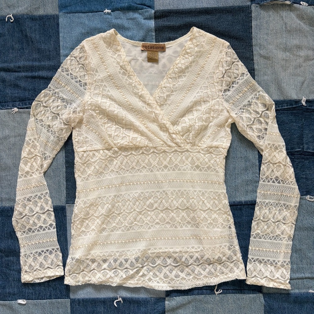 Y2K vintage lace fairy gold notations long sleeve
off-white mesh size S USA